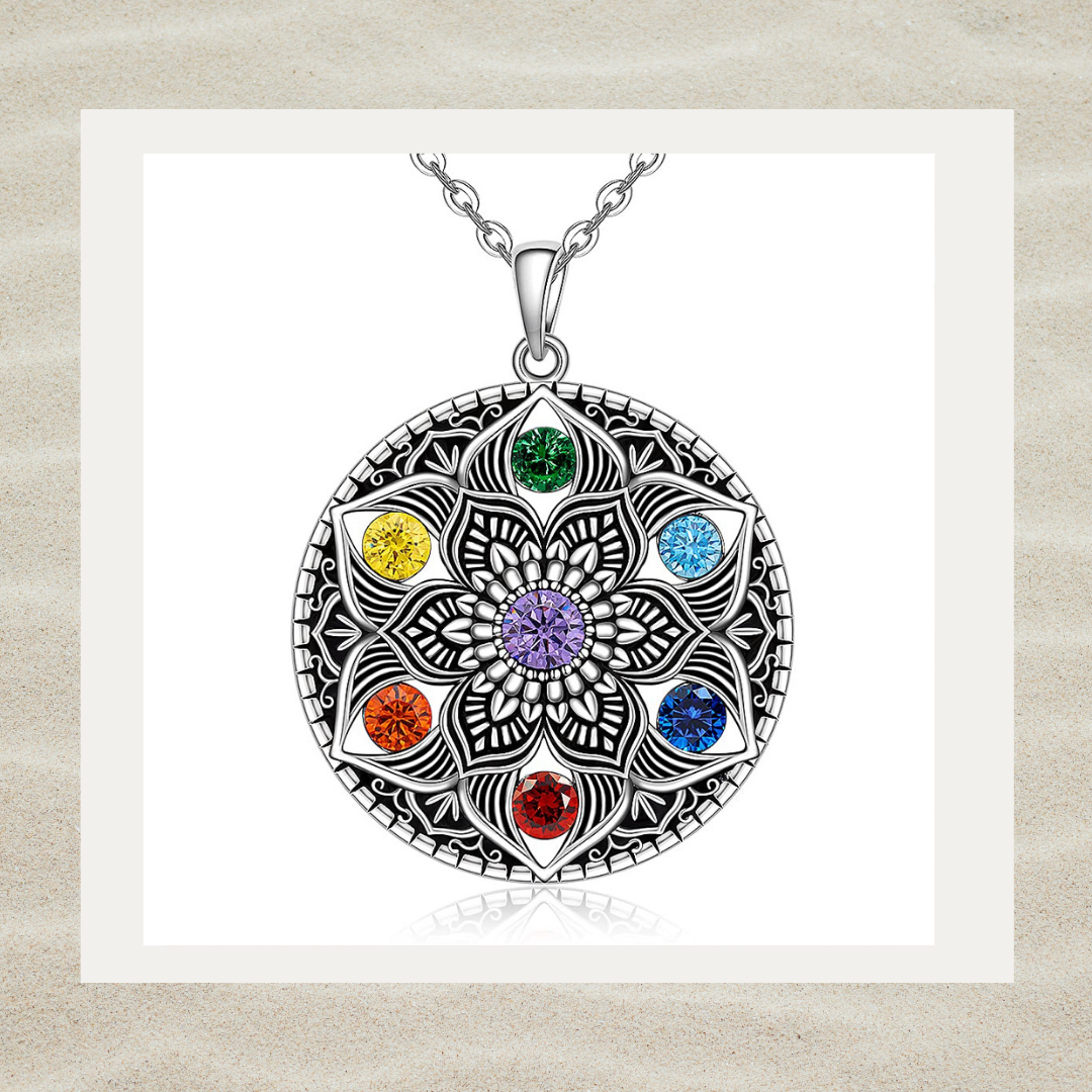 Chakra Healing Necklace - Sterling Silver Lotus Jewelry - High quality product image