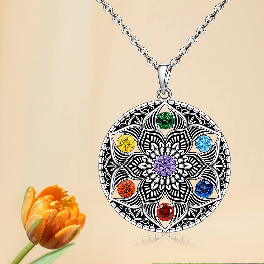 Chakra Healing Necklace - Sterling Silver Lotus Jewelry - Maria