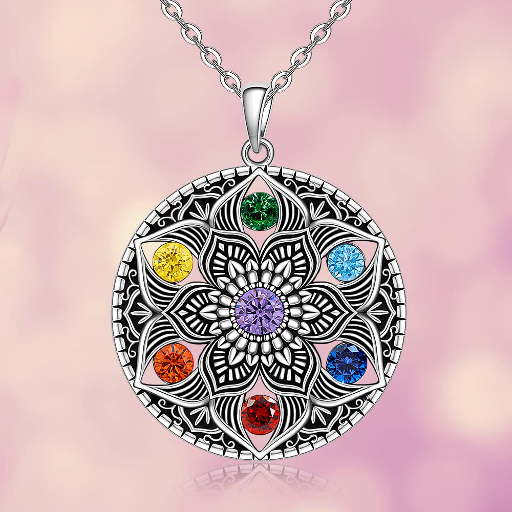 Chakra Healing Necklace - Sterling Silver Lotus Jewelry - Maria