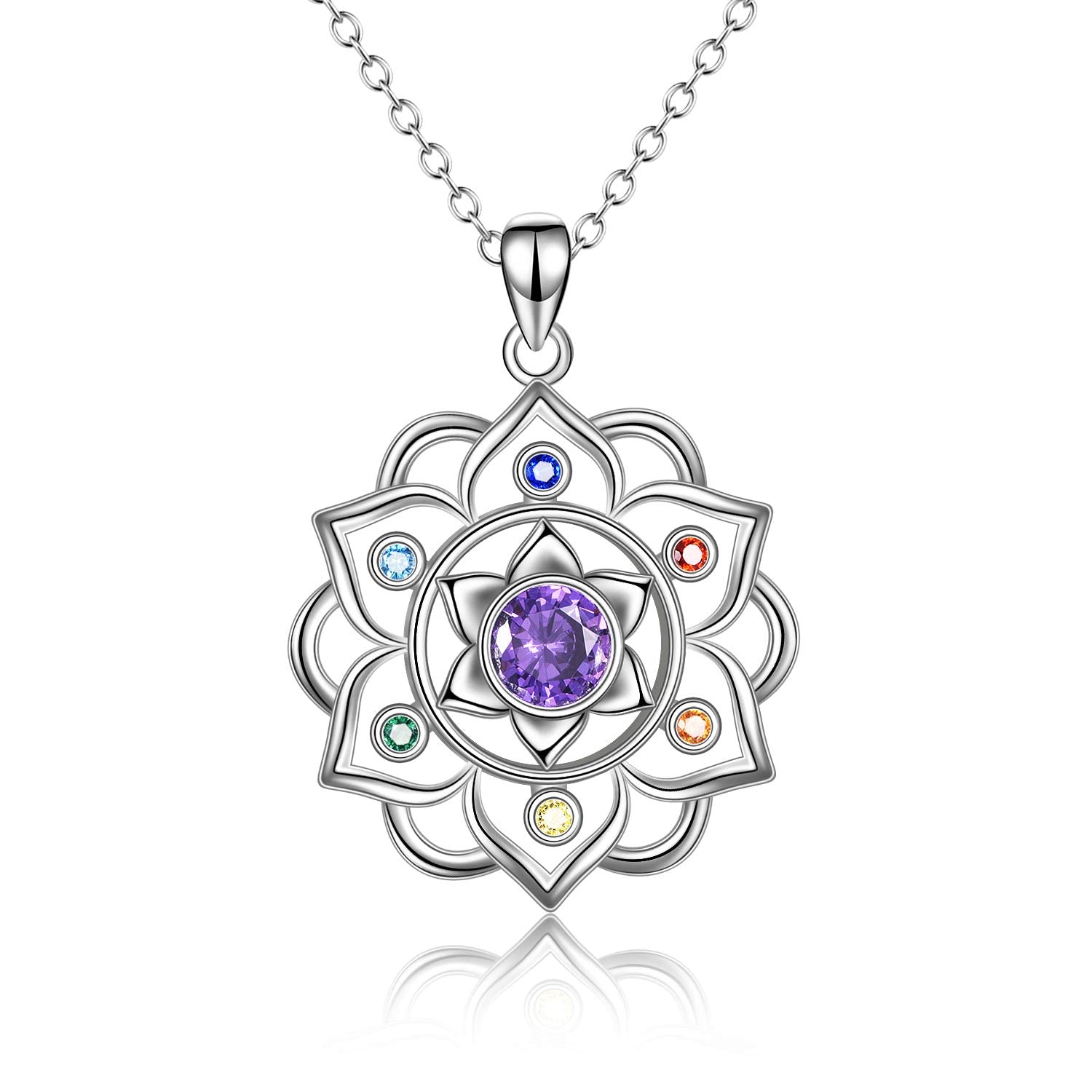 Yoga Lotus Chakra Necklace - Sterling Silver Pendant - Maria