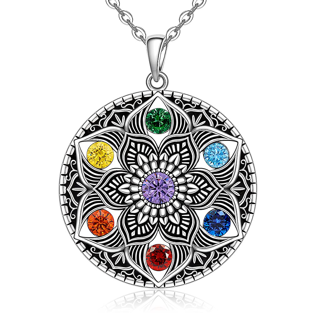 Chakra Healing Necklace - Sterling Silver Lotus Jewelry - Maria