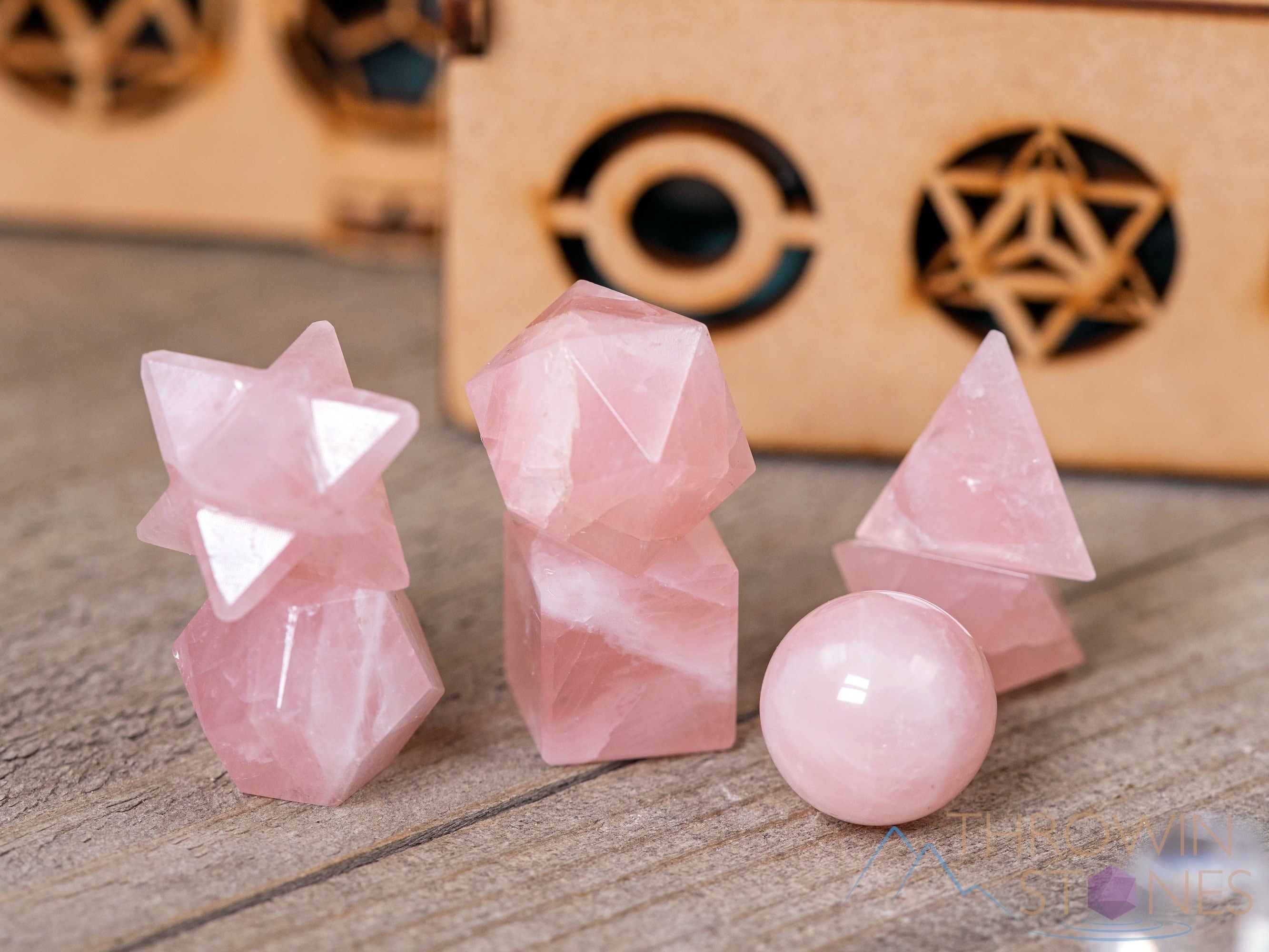 Platonic Solid Crystal Set in Wooden Box