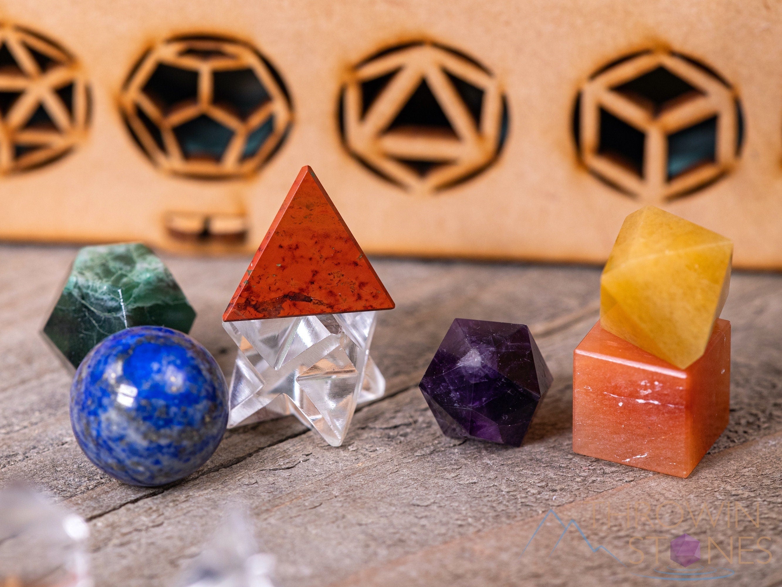 Platonic Solid Crystal Set in Wooden Box